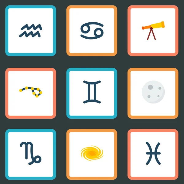 Set von Astronomie-Symbolen flache Stilsymbole mit Krebs, Galaxie, Sternbild und anderen Symbolen für Ihr Webdesign für mobile Apps. — Stockfoto