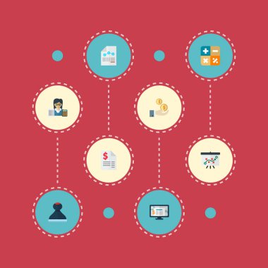 Matematik, net gelir, damga ve diğer simgeler web mobil app logo tasarımı için kayıt simgeler düz stil sembollerle kümesi.