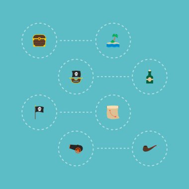 Bayrak, İçilmeyen boru, haritacılık ve diğer simgeler web mobil app logo tasarımı için korsan simgeler düz stil sembollerle kümesi.