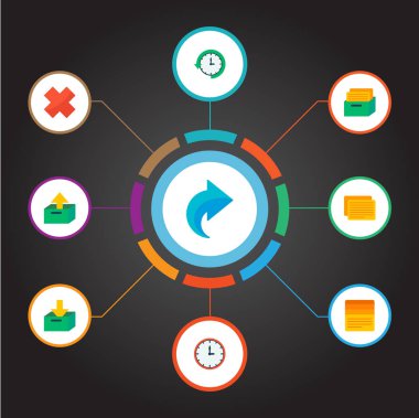 Günlük süresi, yineleme, iptal ve diğer simgeler web mobil app logo tasarımı için proje simgeleri düz stil sembollerle kümesi.