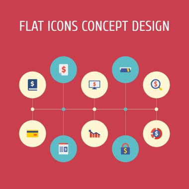 Kar, kredi kartı, araştırma ve diğer simgeler web mobil app logo tasarımı için analytics simgeler düz stil sembollerle kümesi.