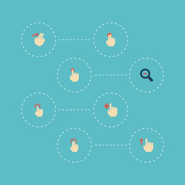 Hareketleri simgeler düz stil sembolleri ile basın, Büyüteç, çekme ve diğer simgeler web mobil app logo tasarımı için kümesi.