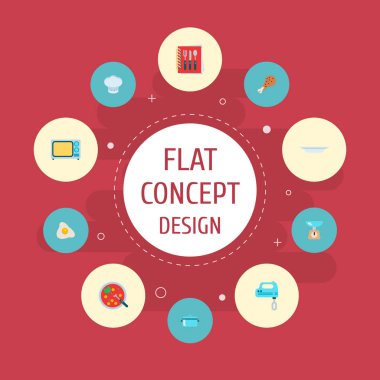 Plaka, ölçekler, çorba ve diğer simgeler web mobil app logo tasarımı için gastronomi simgeler düz stil sembollerle kümesi.