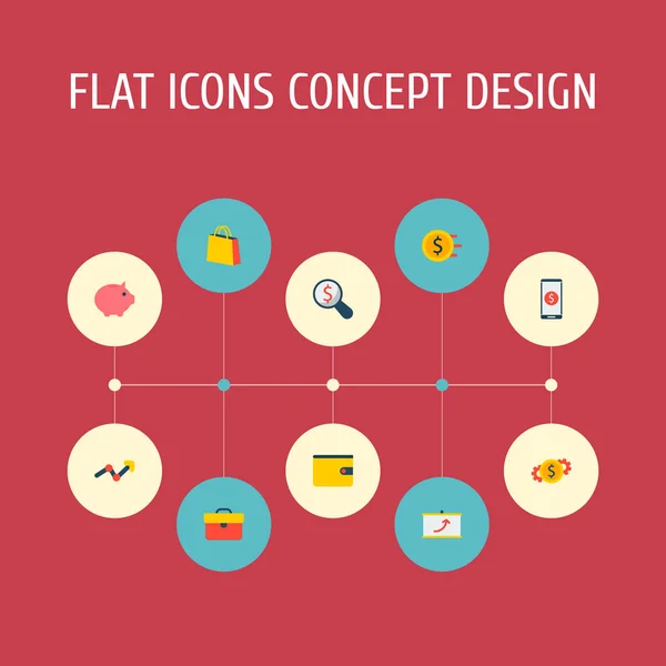 Set von Handelssymbolen flache Stilsymbole mit Finanz-App, Sparschwein, Finanzforschung und anderen Symbolen für Ihr Webdesign für mobile Apps. — Stockvektor