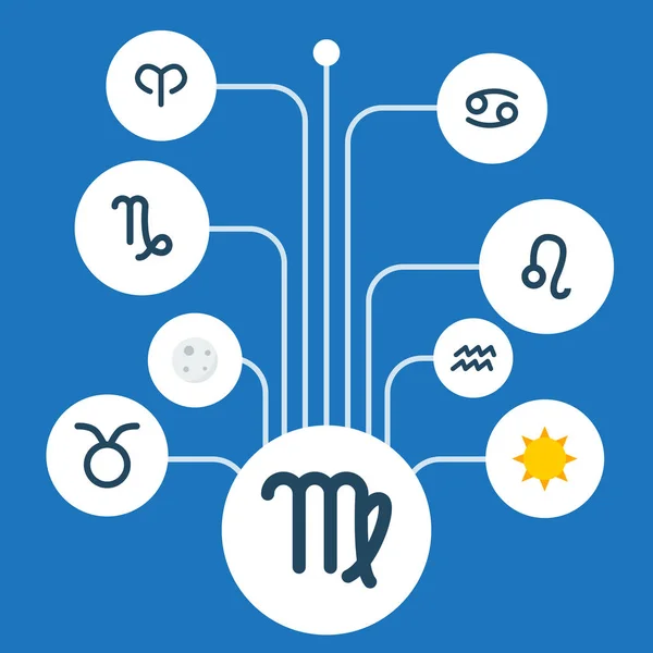 Ensemble d'icônes d'astronomie symboles de style plat avec aries, virgo, soleil et autres icônes pour la conception de logo de votre application mobile Web . — Image vectorielle