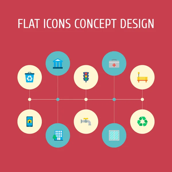 Ensemble d'icônes de ville intelligente symboles de style plat avec étui médical, application intelligente, cour et autres icônes pour la conception de logo de votre application mobile Web . — Image vectorielle