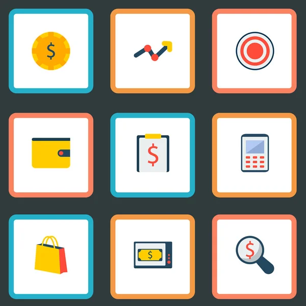 Uppsättning av finansiella ikoner platt stil symboler med finansiell forskning, ekonomi nyheter, mål och andra ikoner för din mobilapp logotyp webbdesign. — Stock vektor