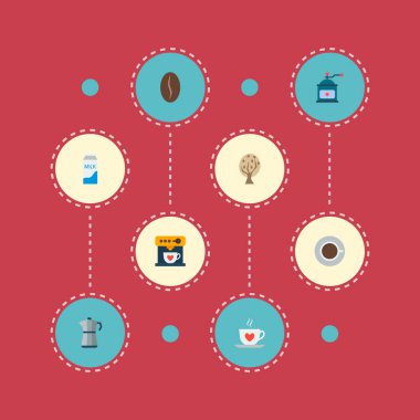 Uçan daire, makinesi, kupa ve diğer simgeler web mobil app logo tasarımı için içki simgeler düz stil sembollerle kümesi.