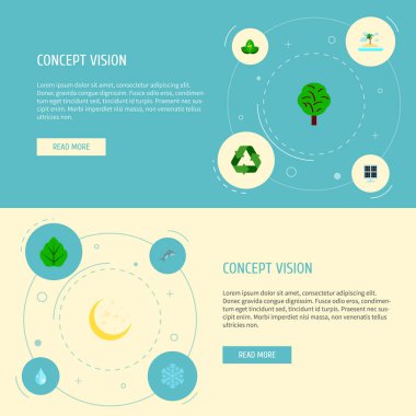 Güneş paneli, damla, ay ışığı ve diğer simgeler web mobil app logo tasarımı için ortam simgeleri düz stil sembollerle kümesi.