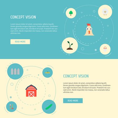 Tarım simgeler düz stil sembollerle domuz, koyun, kova ve web mobil app logo tasarımı için diğer simgeler kümesi.