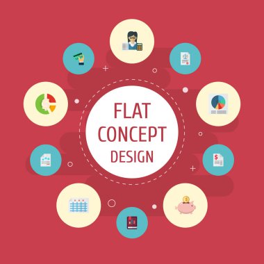 Simgeler düz stil sembollerle vergi, daire grafiği, kredi ve diğer simgeler web mobil app logo tasarımı için kayıt kümesi.