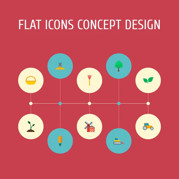 Ensemble d'icônes agricoles symboles de style plat avec moissonneuse, arbre, champ et autres icônes pour la conception de logo de votre application mobile web . — Photo