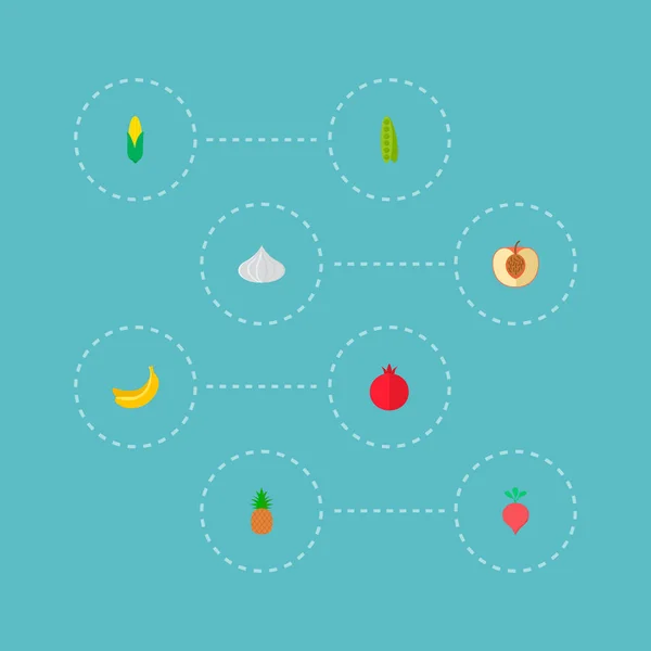 Set of dessert icons flat style symbols with pomegranate, beet, corn and other icons for your web mobile app logo design.