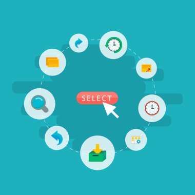 Günlük zaman, geri alma, görev ve diğer simgeler web mobil app logo tasarımı için yönetim simgeleri düz stil sembollerle kümesi.