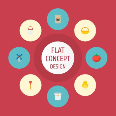 Kova, yumurta sepeti, değirmen ve diğer simgeler web mobil app logo tasarımı için hasat simgeler düz stil sembollerle kümesi.