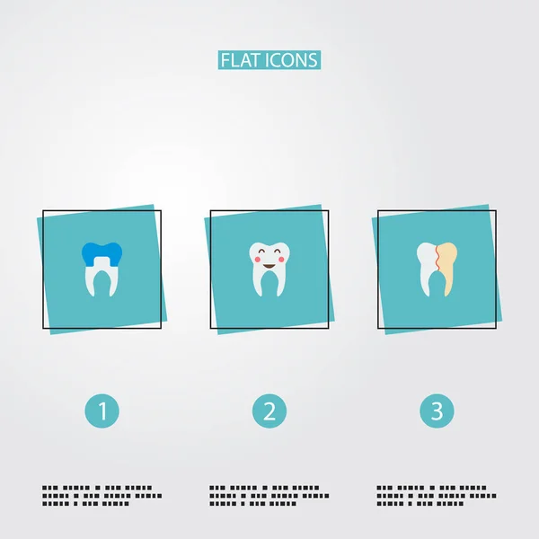 Joukko hampaiden kuvakkeet tasainen tyyli symboleja jälleenrakentamiseen, terve, alumiinioksidin ja muut kuvakkeet web mobiilisovelluksen logo suunnittelu . — vektorikuva
