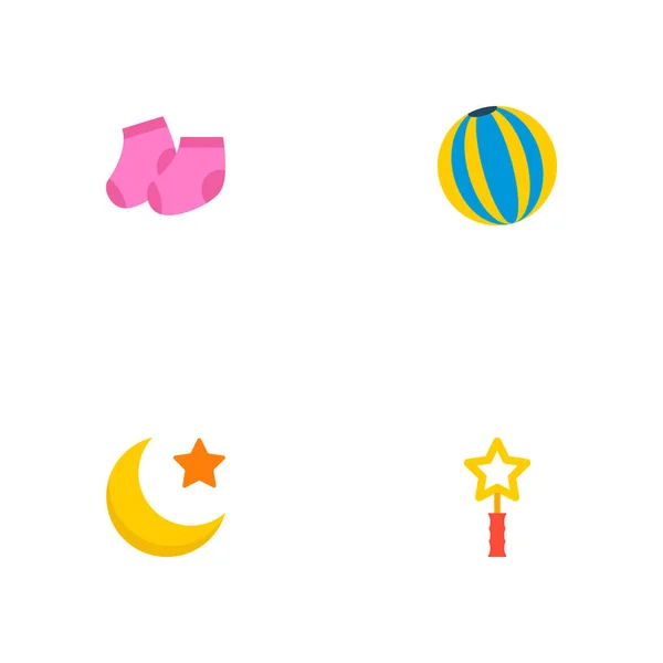Set de icoane pentru sugari simboluri în stil plat cu baghetă magică, șosete, icoane lunare pentru designul logo-ului aplicației mobile web . — Vector de stoc