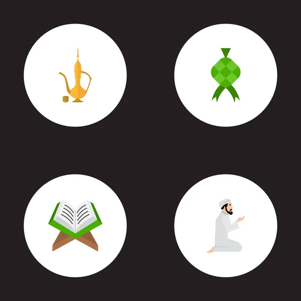 Sada symbolů ploché styl ikon náboženství s orientální džbán, Marie, namaz a další ikony pro váš web mobilní aplikace loga design. — Stockový vektor