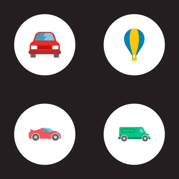 Conjunto de iconos de transporte símbolos de estilo plano con globo aerostático, vehículo deportivo, coche y otros iconos para el diseño del logotipo de su aplicación móvil web . — Archivo Imágenes Vectoriales