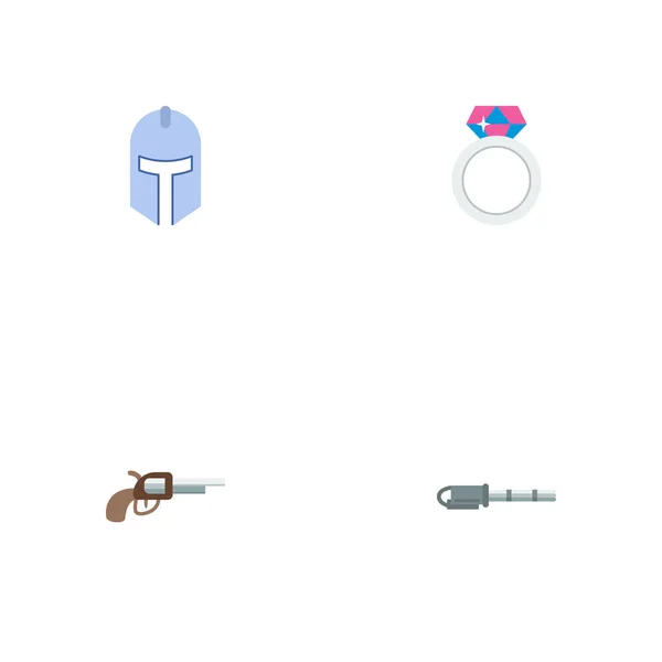Набор игровых иконок плоского стиля с пистолетом, волшебным кольцом, рыцарским шлемом и другими иконками для дизайна логотипа вашего мобильного приложения . — стоковый вектор