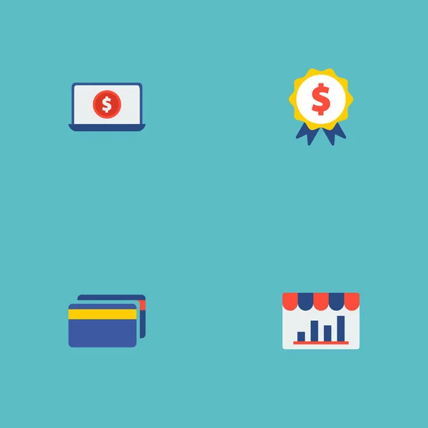 Conjunto de iconos financieros símbolos de estilo plano con análisis de tiendas, premios, tarjetas y otros iconos para el diseño del logotipo de su aplicación móvil web . — Vector de stock