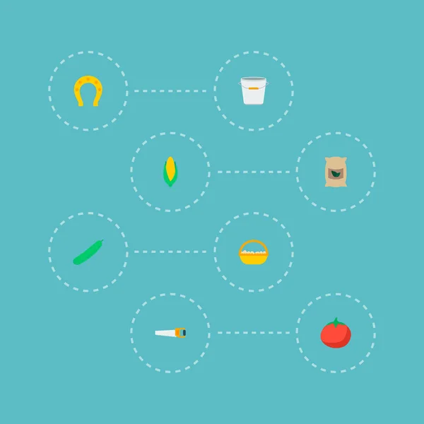 Set landbouw pictogrammen vlakke stijl symbolen met komkommer, hoefijzer, maïs en andere pictogrammen voor uw web mobiele app logo ontwerp. — Stockvector