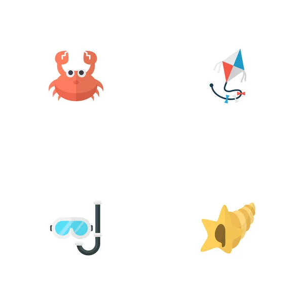 Yengeç, uçurtma, lavabo ve diğer simgeler web mobil app logo tasarımı için plaj simgeler düz stil sembollerle kümesi. — Stok Vektör