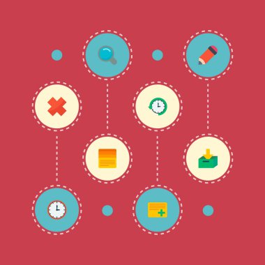 Görev Ekle, günlük zaman, arama ve diğer simgeler web mobil app logo tasarımı için proje simgeleri düz stil sembollerle kümesi.