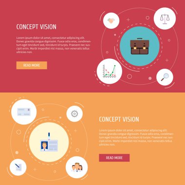 Anlaşma, Büyüteç, dişli ve diğer simgeler web mobil app logo tasarımı için ticaret simgeler düz stil sembollerle kümesi.