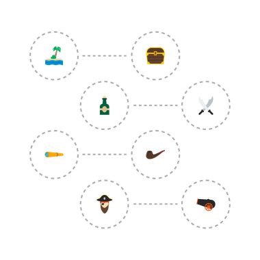 Korsanlık simgeler düz stil semboller rum ile ayarla, ada, hazine simgeleri web mobil app logo için tasarım.