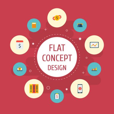 Diyagramı, laptop para, ödeme gün ve diğer simgeler web mobil app logo tasarımı için ticaret simgeler düz stil sembollerle kümesi.