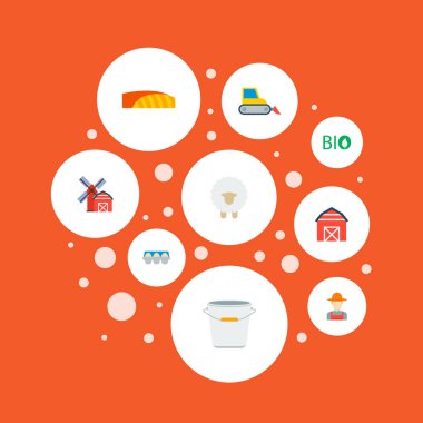 Tarım, koyun, ahır ve diğer simgeler web mobil app logo tasarımı için hasat simgeler düz stil sembollerle kümesi.