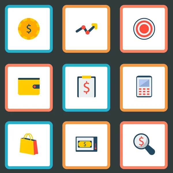 Набір значків економіки символів плоского стилю з фінансовими дослідженнями, фінансовими новинами, ціллю та іншими піктограмами для дизайну логотипу вашого мобільного додатка . — стокове фото