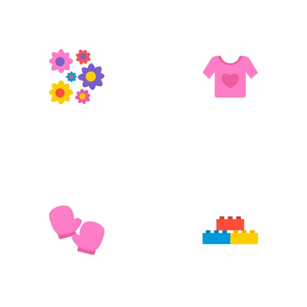Σύνολο συμβόλων επίπεδη στυλ βρέφος εικόνες με λουλούδια, lego, μωρό πουκάμισο και άλλα εικονίδια για το σχεδιασμό λογοτύπου σας web εφαρμογή για κινητά. — Φωτογραφία Αρχείου