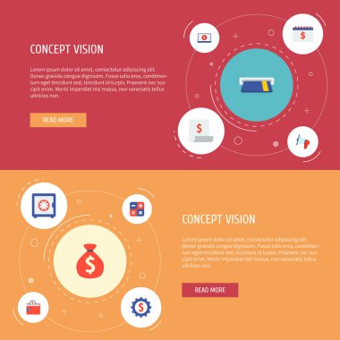 Finansal simgeler düz stil sembollerle cüzdan, hoparlör, takvim ve diğer simgeler web mobil app logo tasarımı için kümesi.