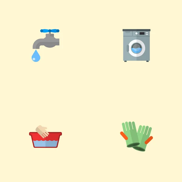 Conjunto de ícones de higiene símbolos de estilo plano com água da torneira, lavagem das mãos, luvas de limpeza ícones para o design do logotipo do seu aplicativo móvel web . — Vetor de Stock