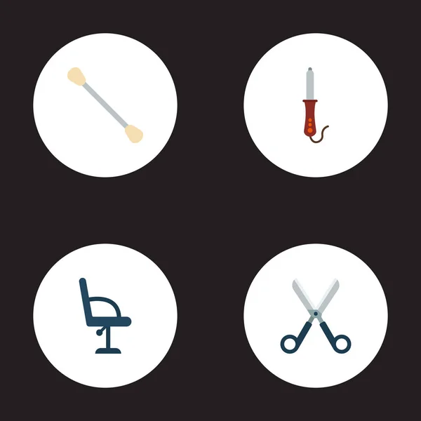 Conjunto de iconos de barbería símbolos de estilo plano con hisopo, rizador, muebles de barbería y otros iconos para el diseño del logotipo de su aplicación móvil web . — Vector de stock