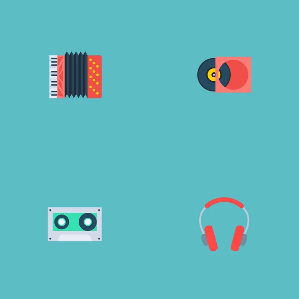Conjunto de iconos de melodía símbolos de estilo plano con cassette, auriculares, acordeón y otros iconos para el diseño del logotipo de su aplicación móvil web . — Archivo Imágenes Vectoriales
