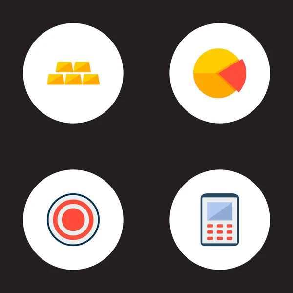 Pasta grafik, hedef, hesap makinesi ve diğer simgeler web mobil app logo tasarımı için ticaret simgeler düz stil sembollerle kümesi. — Stok Vektör