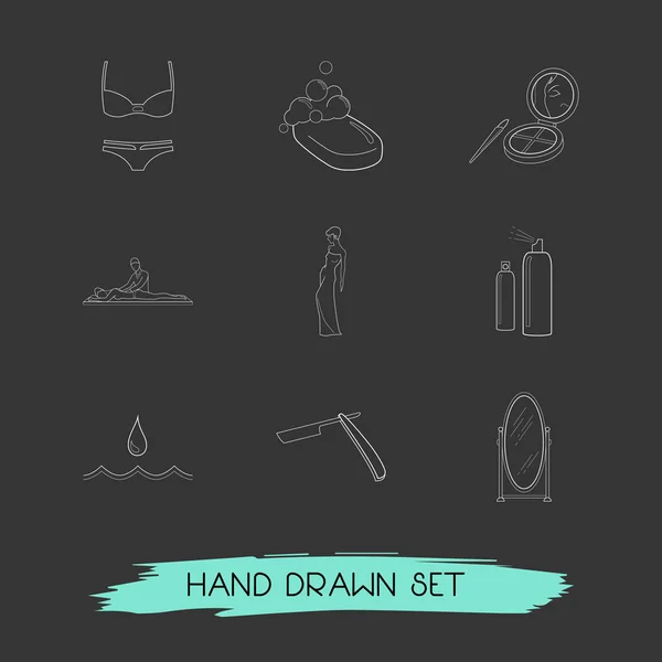Set of fashion icons line style symbols with water drop, massage, shaving razor and other icons for your web mobile app logo design.