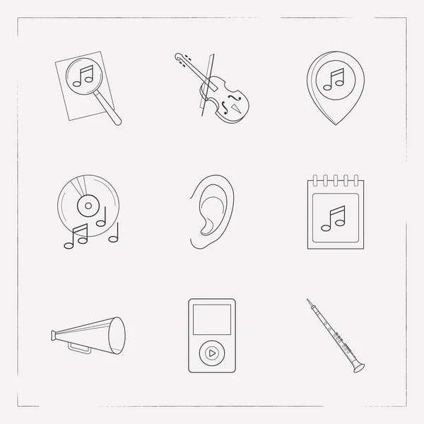 Zestaw ikon audio linii styl symboli z rekordu muzyki, odtwarzacz muzyki, skrzypce i inne ikony dla projektu logo mobilnych aplikacji sieci web. — Wektor stockowy