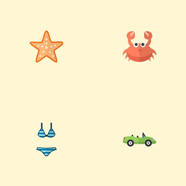 Set of season icons flat style symbols with crab, cabriolet, bikini and other icons for your web mobile app logo design. — Stock Photo, Image