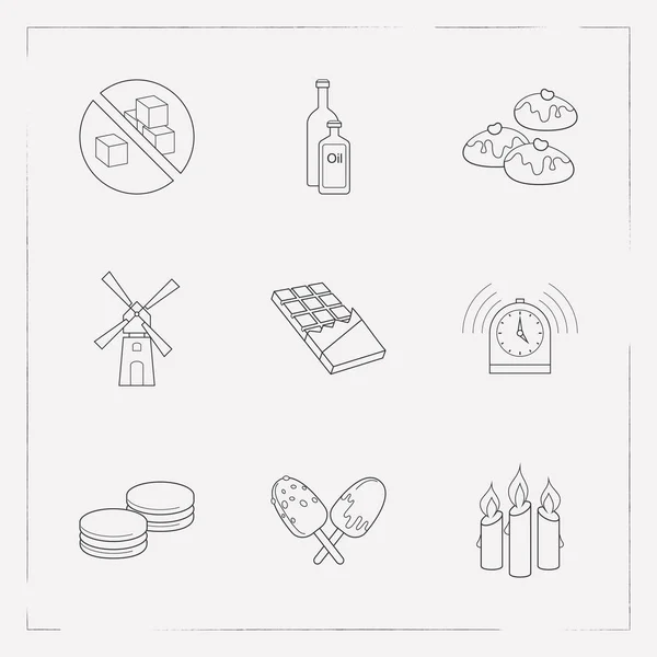 ミルと食べ物アイコン ライン スタイル シンボルのセット、キャンドル、砂糖の web モバイル アプリのロゴ デザインの無料アイコン. — ストック写真