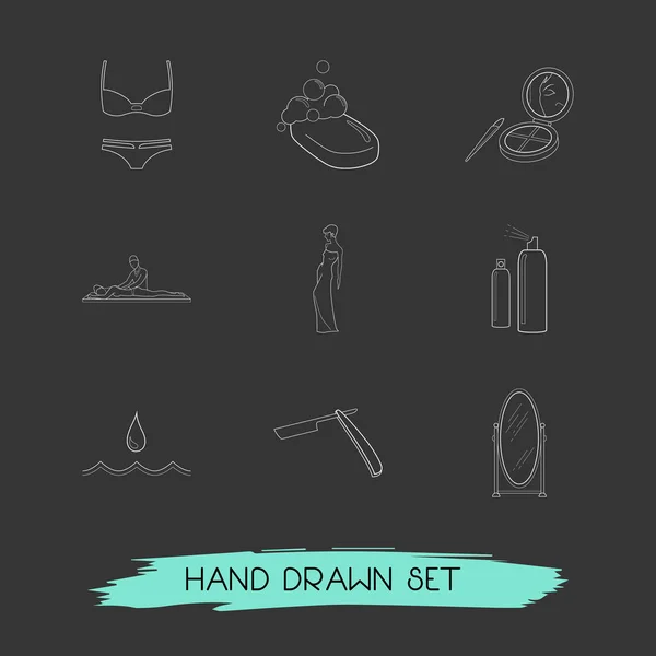 Set of beauty icons line style symbols with water drop, massage, shaving razor and other icons for your web mobile app logo design.