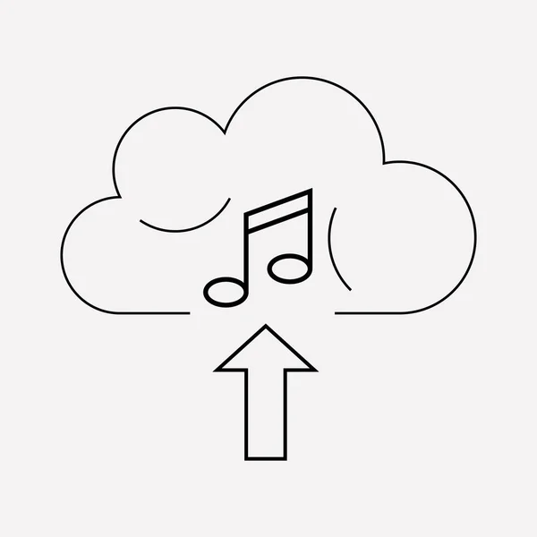 Müzik simgesini line öğesi yüklemek. Web mobil app logo tasarımı için temiz arka plan üzerinde izole upload müzik simgesini çizgi vektör çizim. — Stok Vektör