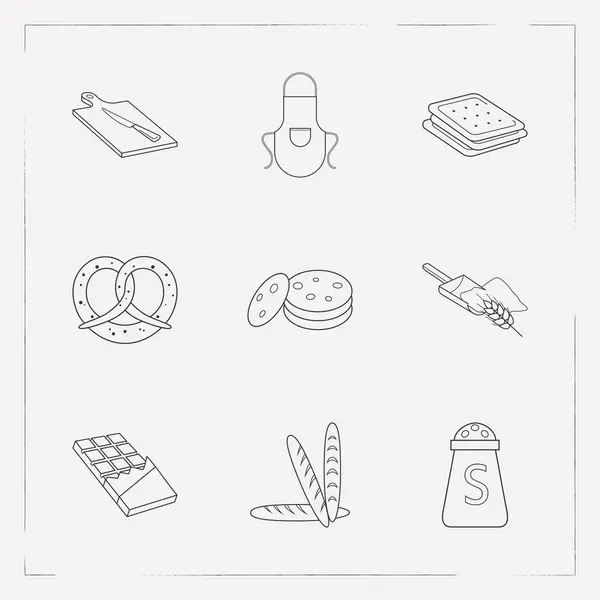 Készlet-ból pékség ikonok vonal stílus szimbólumok sóval, csoki, süti és más ikonok a webes mozgatható app logo design. — Stock Vector