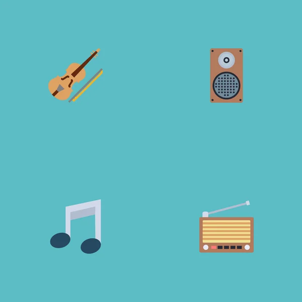 Conjunto de ícones de música símbolos de estilo plano com alto-falante, afinador retro, violino e outros ícones para o design do logotipo do aplicativo móvel da web . —  Vetores de Stock