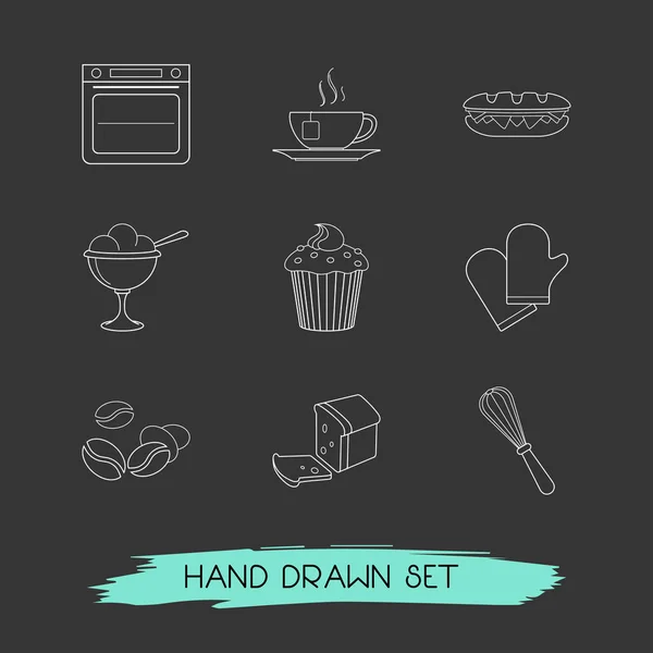 Set of dessert icons line style symbols with coffee bean, tea cup, oven and other icons for your web mobile app logo design. — Stock Vector