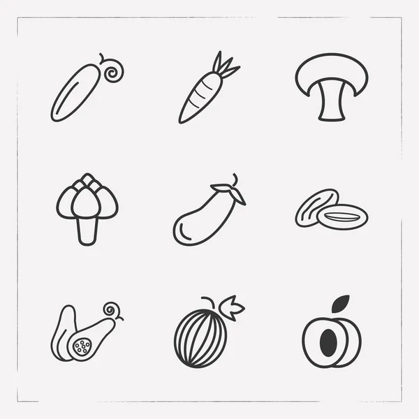 Conjunto de iconos de frutas símbolos de estilo de línea con fechas, grosella, calabaza y otros iconos para el diseño del logotipo de su aplicación móvil web . — Archivo Imágenes Vectoriales