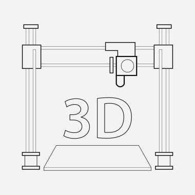 3D yazıcı simgesini line öğesi. Web mobil app logo tasarımı için temiz arka plan üzerinde izole 3d yazıcı simgesini çizgi vektör çizim.